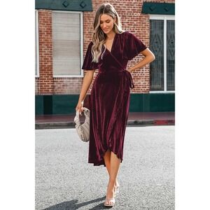 Burgundy Surplice Neck Belted Maxi Dress Cupshe Size M